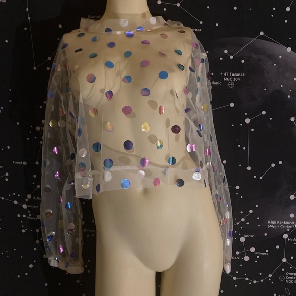 <sold>🥺sheer gorgeous polka dot crop top. 💓 - Picture 4 of 4